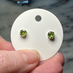 Faceted genuine peridot sterling silver stud earrings